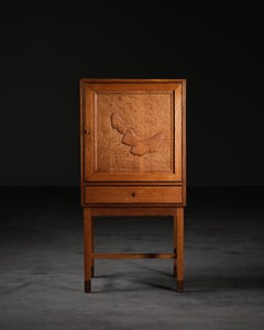 Danish Oak Cabinet with Hand-Carved Sheep Relief, Mid-Century Design