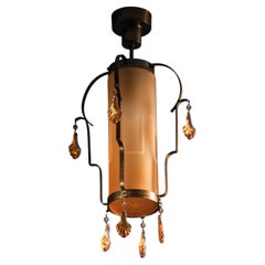 Rare Swedish Grace Ceiling Lamp in Amber Glass and Brass, Sweden, 1930s