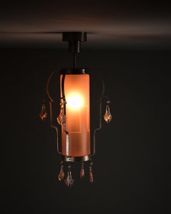 Rare Swedish Grace Ceiling Lamp in Amber Glass and Brass, Sweden, 1930s