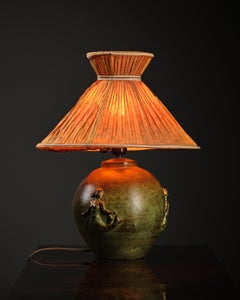 Swedish Grace Table Lamp in Green Glazed Ceramic, Sweden, 1930s