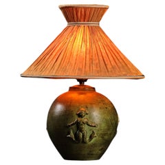 Swedish Grace Table Lamp in Green Glazed Ceramic, Sweden, 1930s