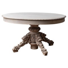 Carved Oak Oval Table, Lion Mask Pedestal, France, 19th Century