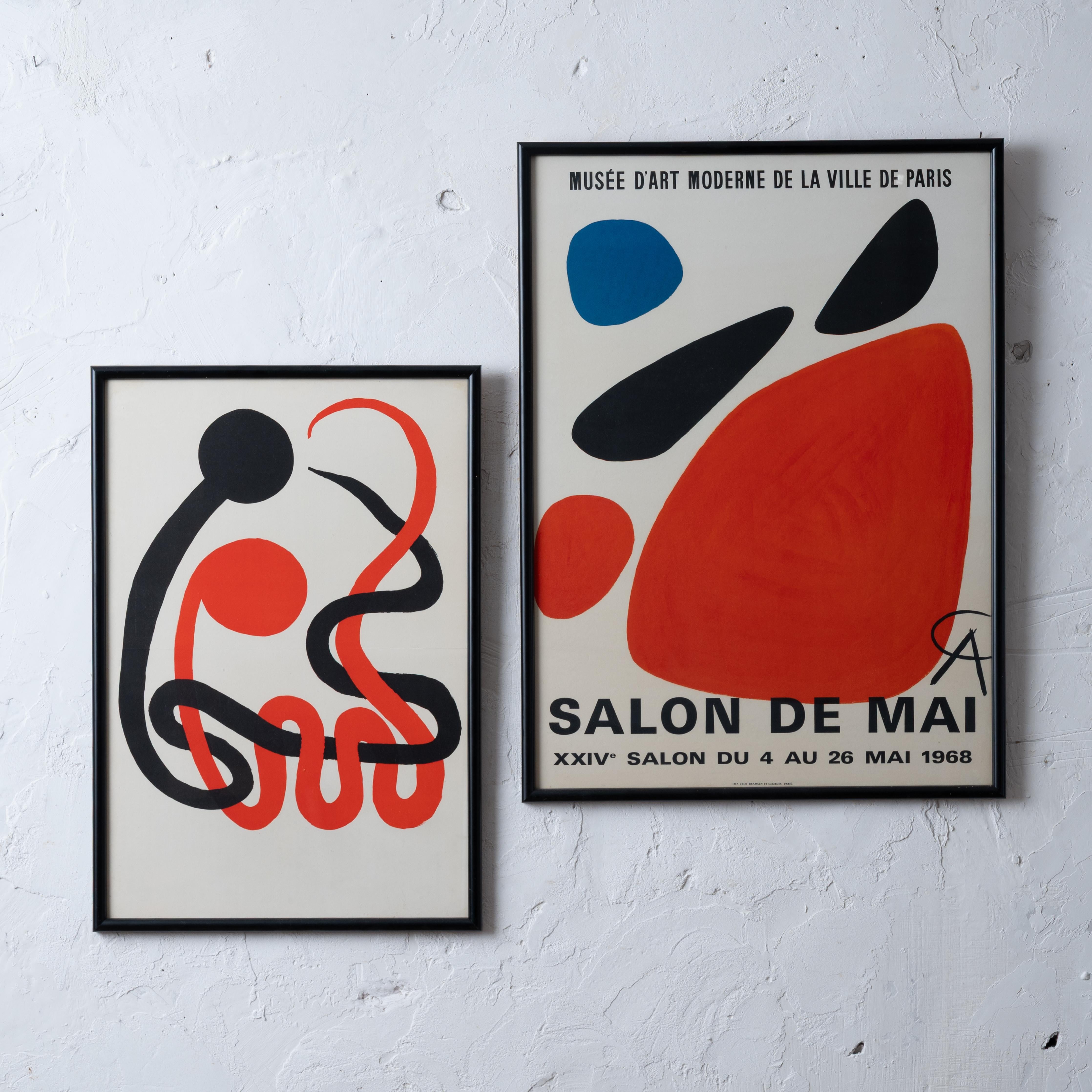 A pair of Alexander Calder lithographic posters: one for the Salon de Mai, 1968 and the second entitled “two serpents in black and red” from Derriere le Miroir, 1973.



larger: 19 ½ by 26 ½ inches

smaller: 15 ½ by 23 inches



