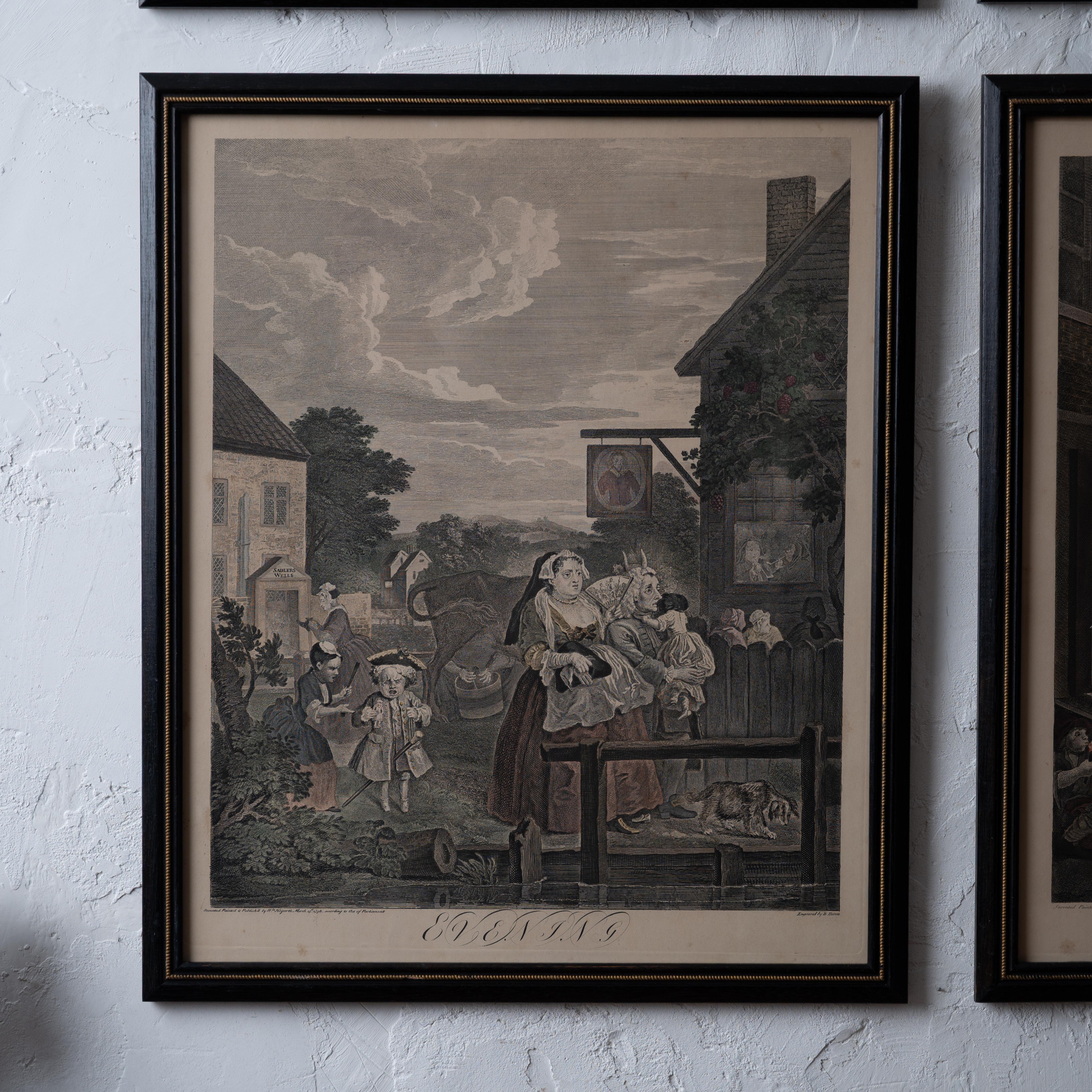 Glass William Hogarth, The Four Times of the Day - Set of 4 For Sale
