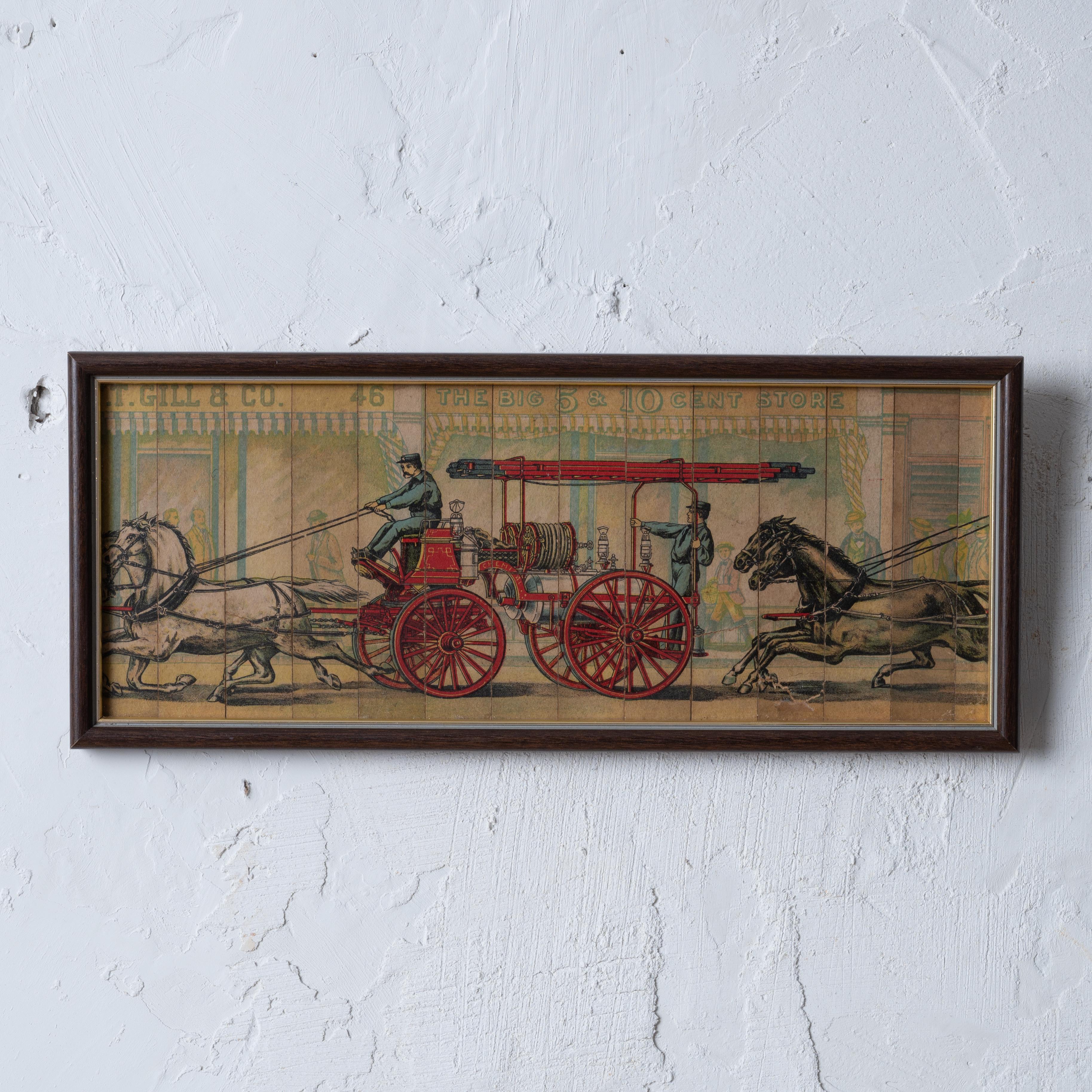 A horse drawn fire engine lithographic strip puzzle, circa 1880.



13 ¾ inches wide by 5 ¾ inches tall



