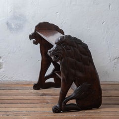 Victorian Carved Lion Library Steps, 19th Century
