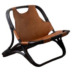 Italian Bamboo and Leather Lounge Chair, 1960s