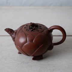 Chinese Yixing Zisha Lotus-Form Teapot with Frog Finial, 20th Century