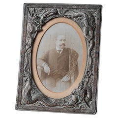 Chinese Export Style Silverplate Dragon Repoussé Photo Frame, c. 1900