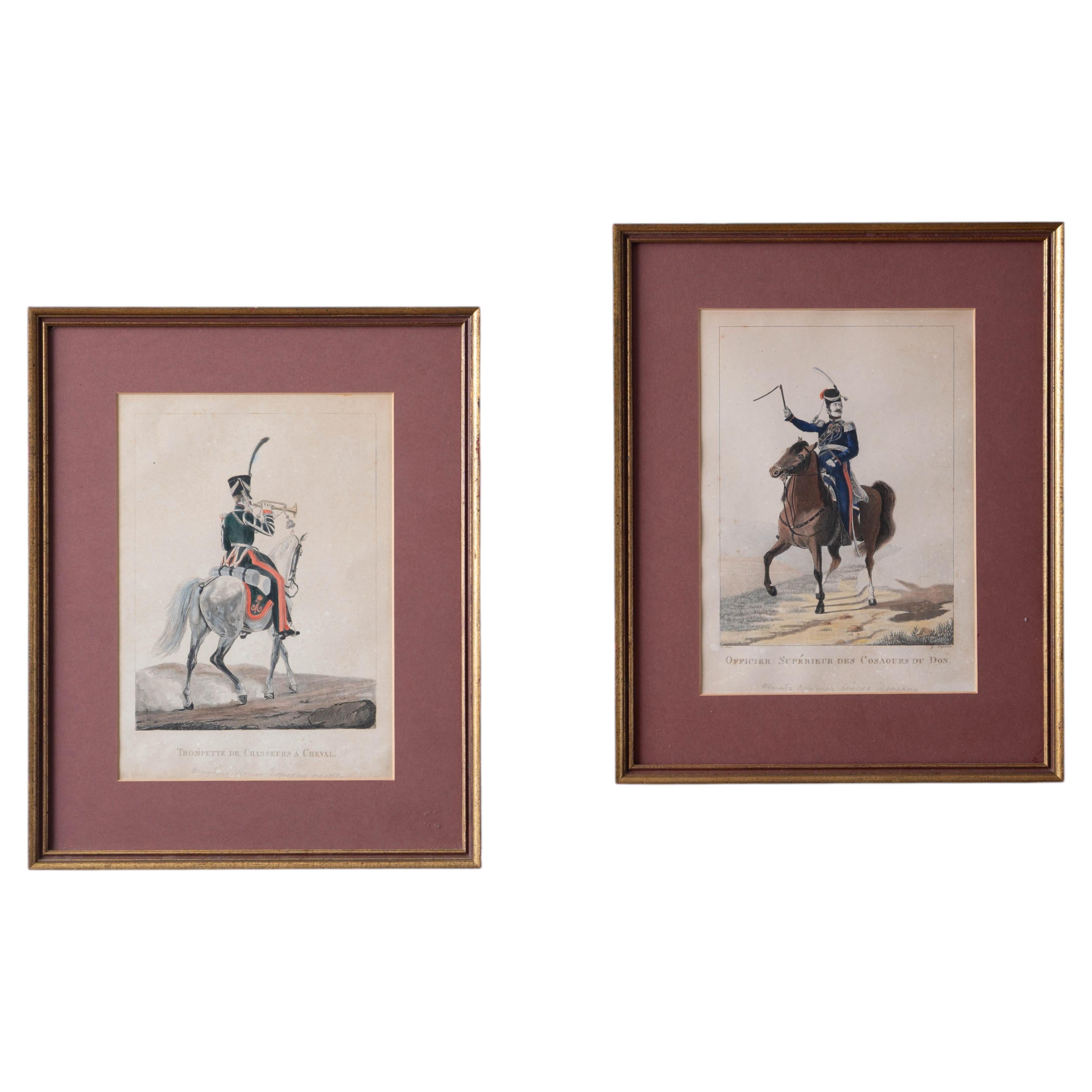Pair Antique Hand-Colored Engravings, Imperial Russian Cavalry, c. 1817 ...