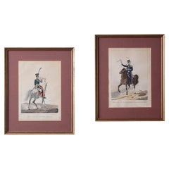 Pair Antique Hand-Colored Engravings, Imperial Russian Cavalry, c. 1817