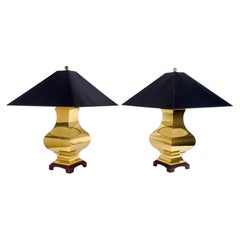 Chinoiserie Ginger Jar Brass Lamps - A Pair