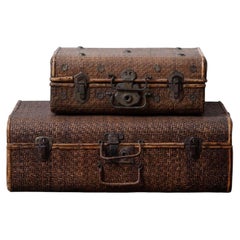 Vintage Rattan Suitcases, A Pair, c. 1950