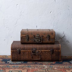 Vintage Rattan Suitcases, A Pair, c. 1950