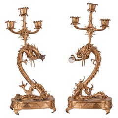 Meiji Dragon Candelabras, A Pair, Late 19th Century