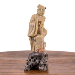 Chinese Immortal Lan Caihe Soapstone Carving, Early 20th Century