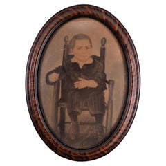 Grain-Painted Bubble Glass Portrait of Boy in Chair, 19th Century