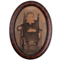 Grain-Painted Bubble Glass Portrait of Boy in Chair, 19th Century