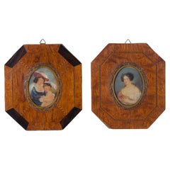 Une paire de portraits miniatures, fin du XIXe siècle