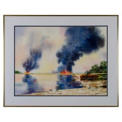 Lowcountry Watercolor "Controlled Burn” by Jack Williamson