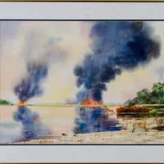 Lowcountry Watercolor "Controlled Burn” by Jack Williamson