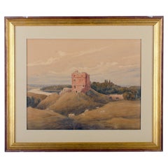 Watercolor of Norham Castle, Northumberland, England