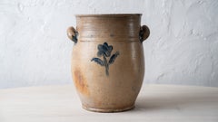 Jonathan Fenton Stoneware Jar, J.F. Cartouche & Cobalt Flower, Boston, c.1795