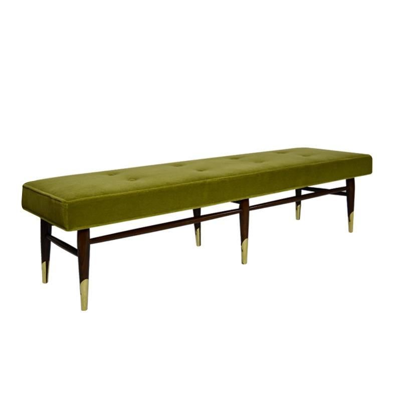 Mid-Century Modern Bench in Chartreuse Mohair