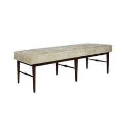 Mid-Century Spindle Bench in Ivory Chenille