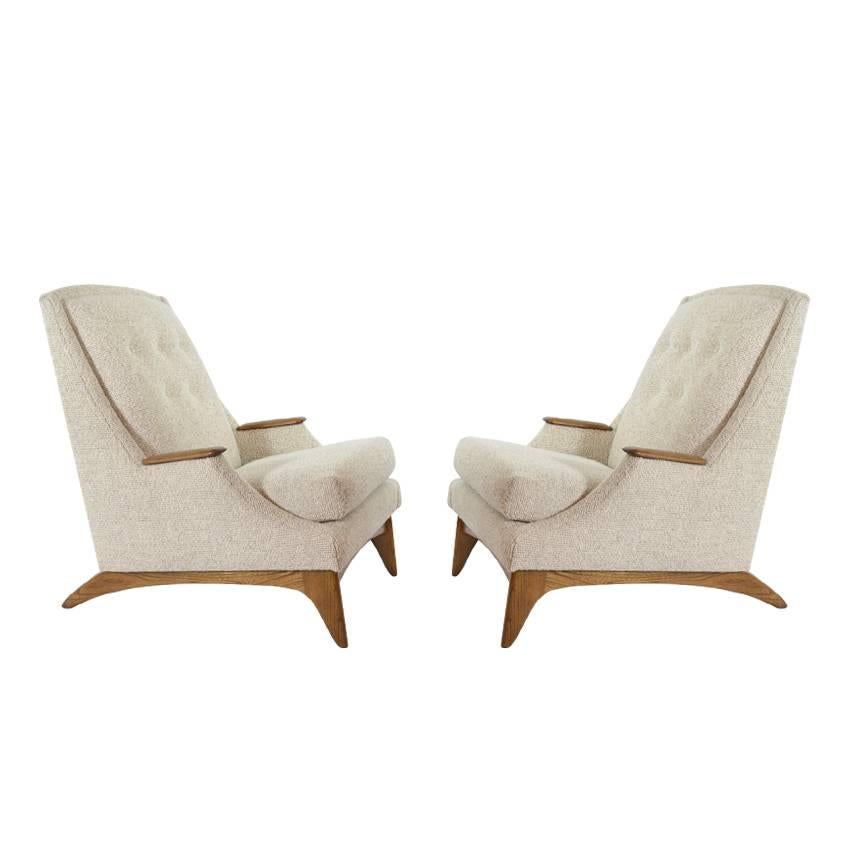 Pair of Sculptural High Back Lounge Chairs, circa 1950s