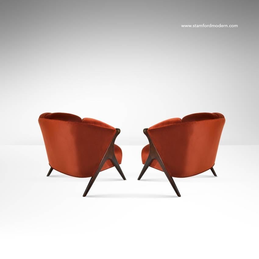 Mid-Century Modern Modernist Karpen of California Lounge Chairs in Red Velvet