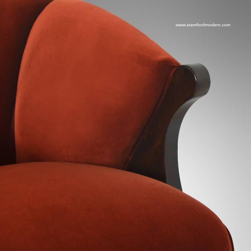 20th Century Modernist Karpen of California Lounge Chairs in Red Velvet
