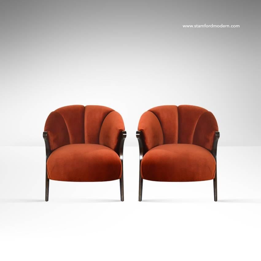 American Modernist Karpen of California Lounge Chairs in Red Velvet