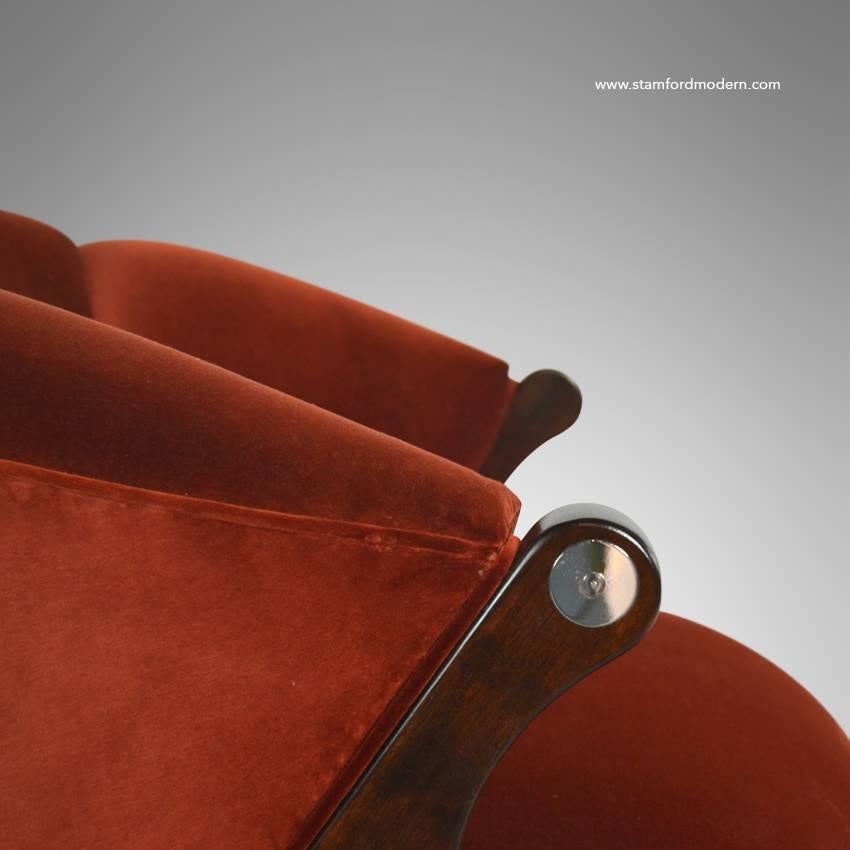 Nickel Modernist Karpen of California Lounge Chairs in Red Velvet