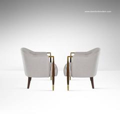 Pair of Brass Accented Sculptural Walnut Lounge Chairs, 1950s