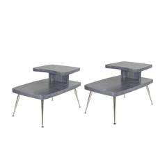 Used Pair of Atomic Era Sculptural Side Tables in Grey Ceruse, 1955