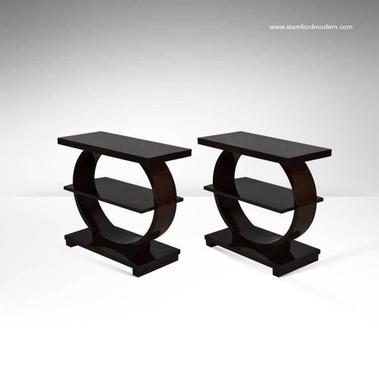 American Pair of Art Deco Style Mahogany End Tables by Modernage, 1940s