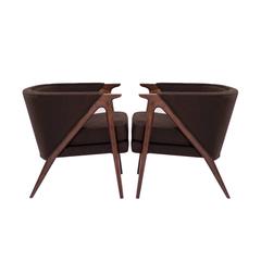 Pair of Sculptural Danish Modern Lounge Chairs, 1950s