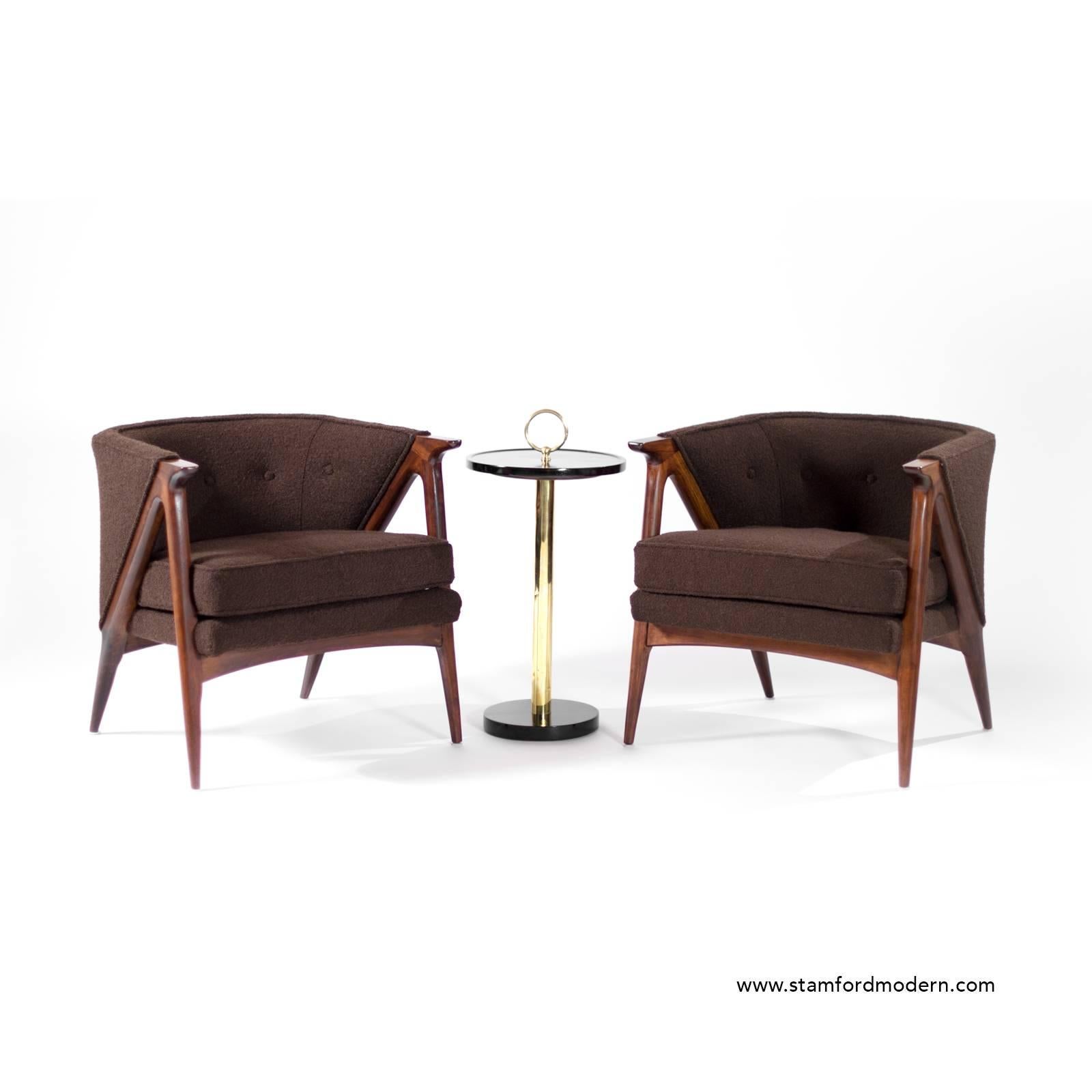 Walnut Pair of Sculptural Danish Modern Lounge Chairs, 1950s