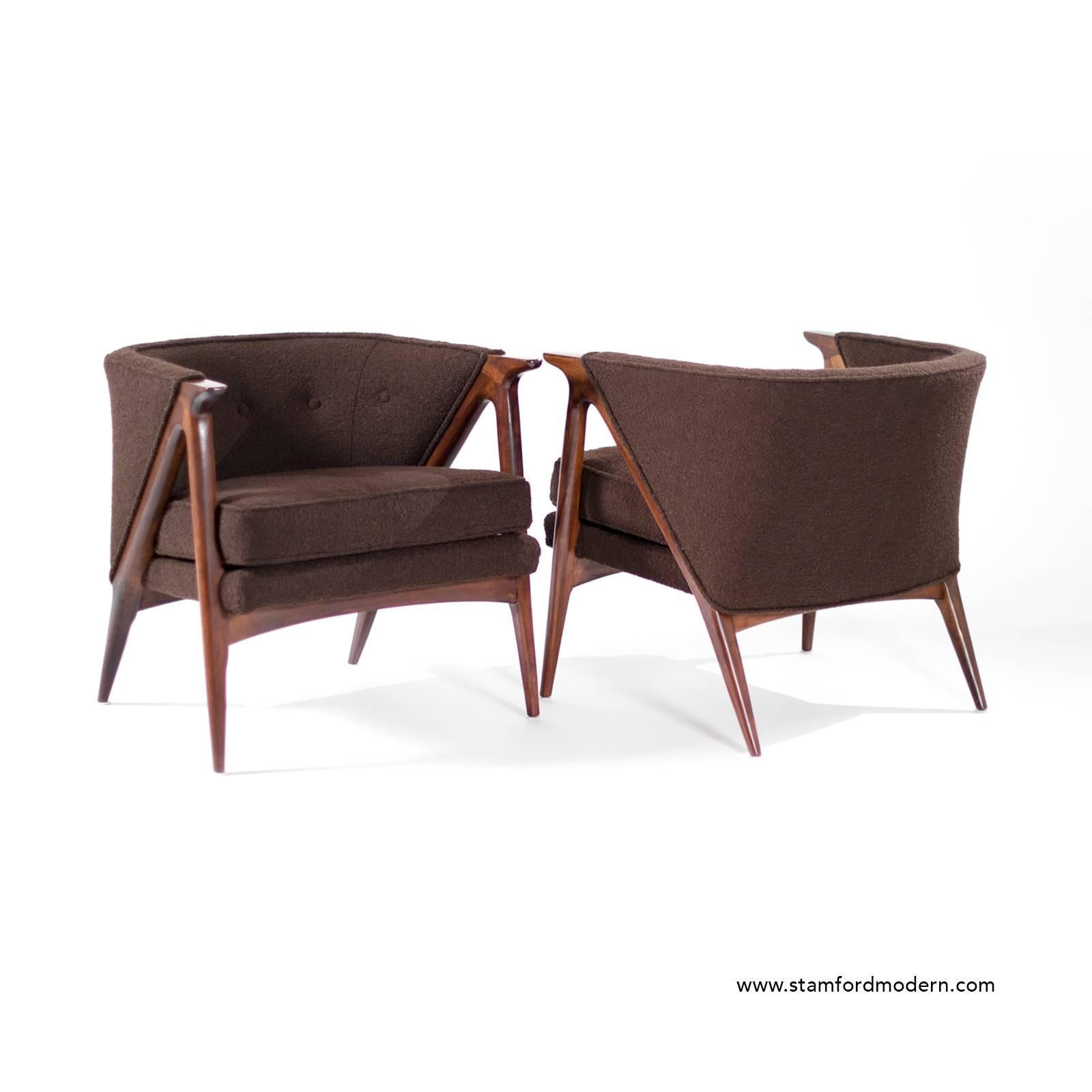 20th Century Pair of Sculptural Danish Modern Lounge Chairs, 1950s