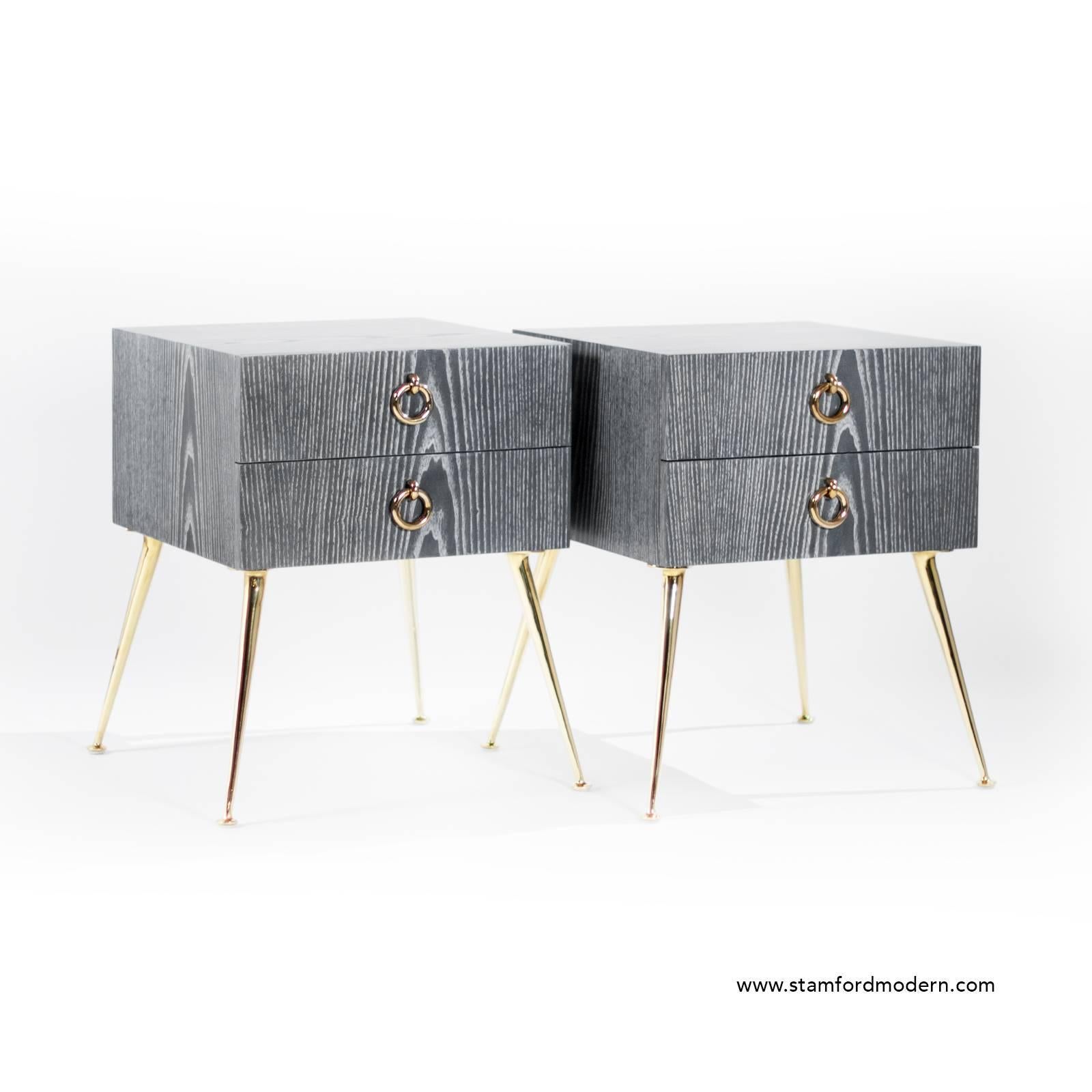 Brass Gibby Collection End Tables in Grey Ceruse