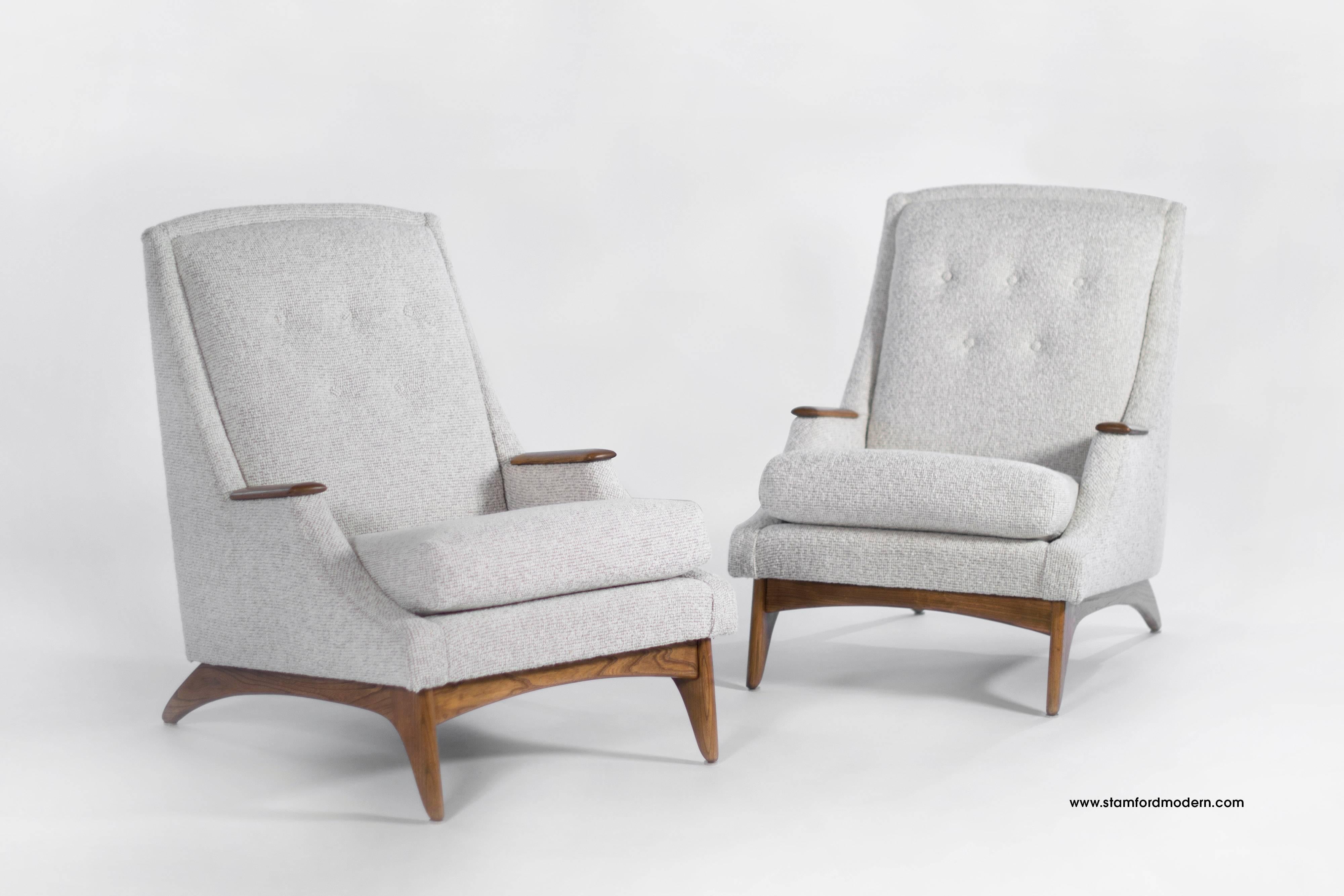 Pair of super comfortable high back lounge chairs with sculptural form designed by Adrian Pearsall, circa 1950s.