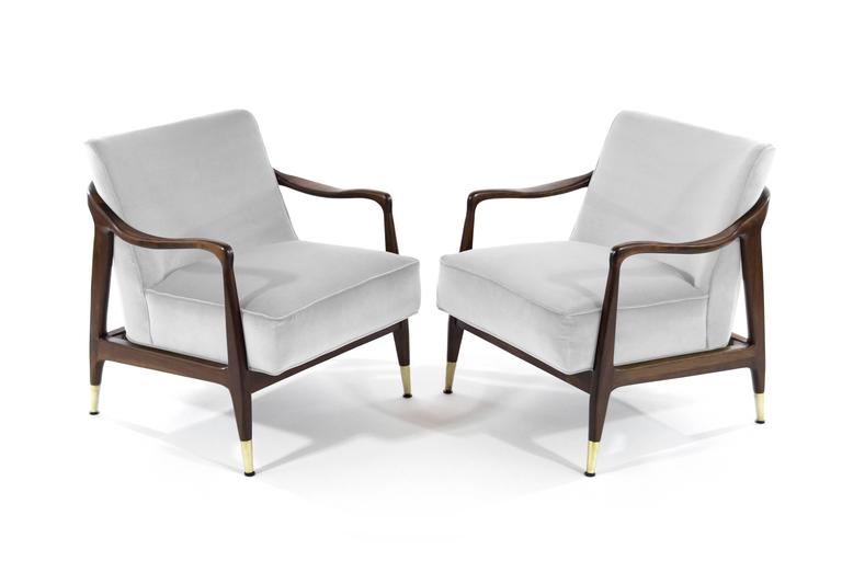 Gio Ponti Style Sculptural Walnut Lounge Chairs at 1stDibs