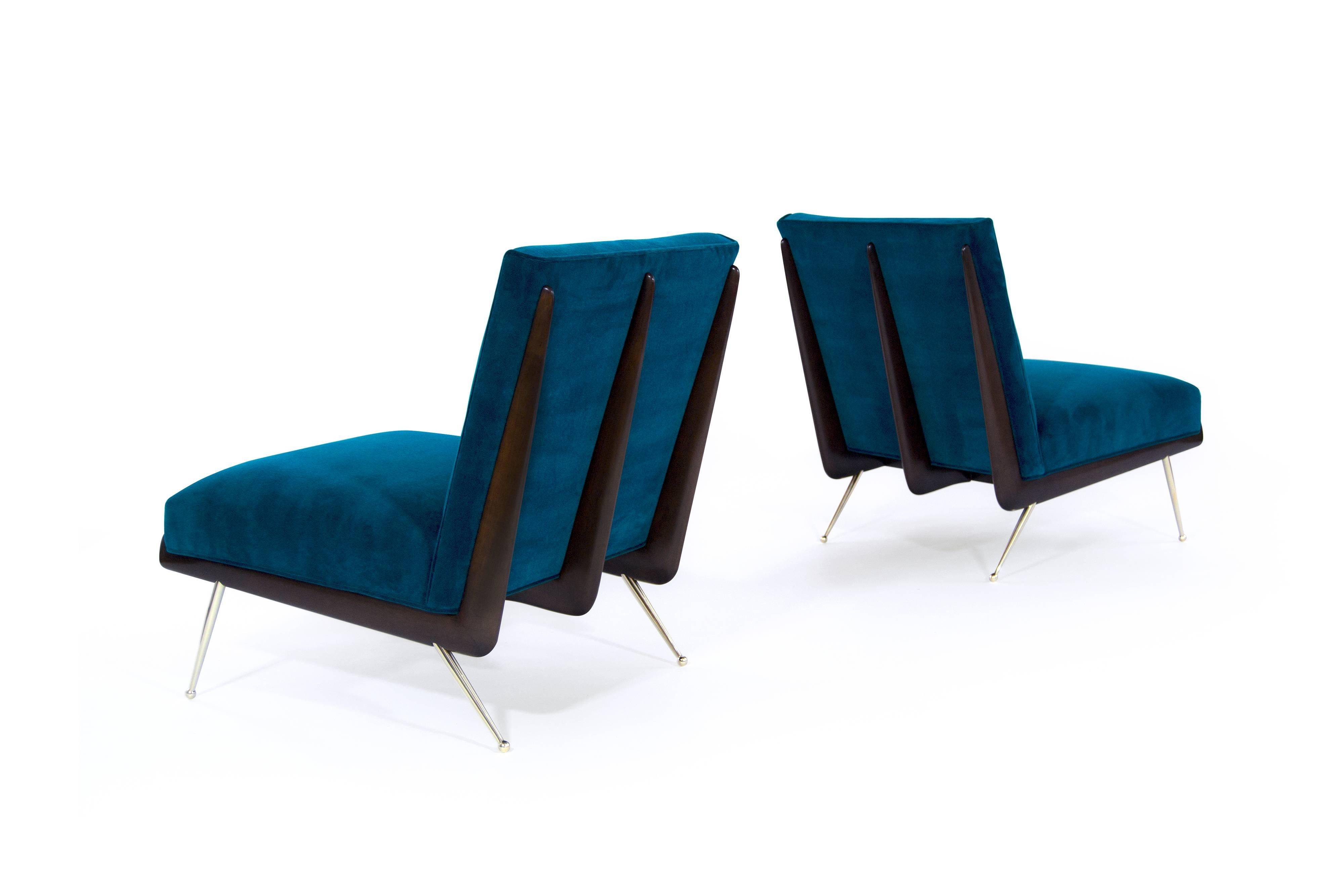 Mid-Century Modern Gio Ponti Style Bommerang Lounge Chairs on Brass Legs