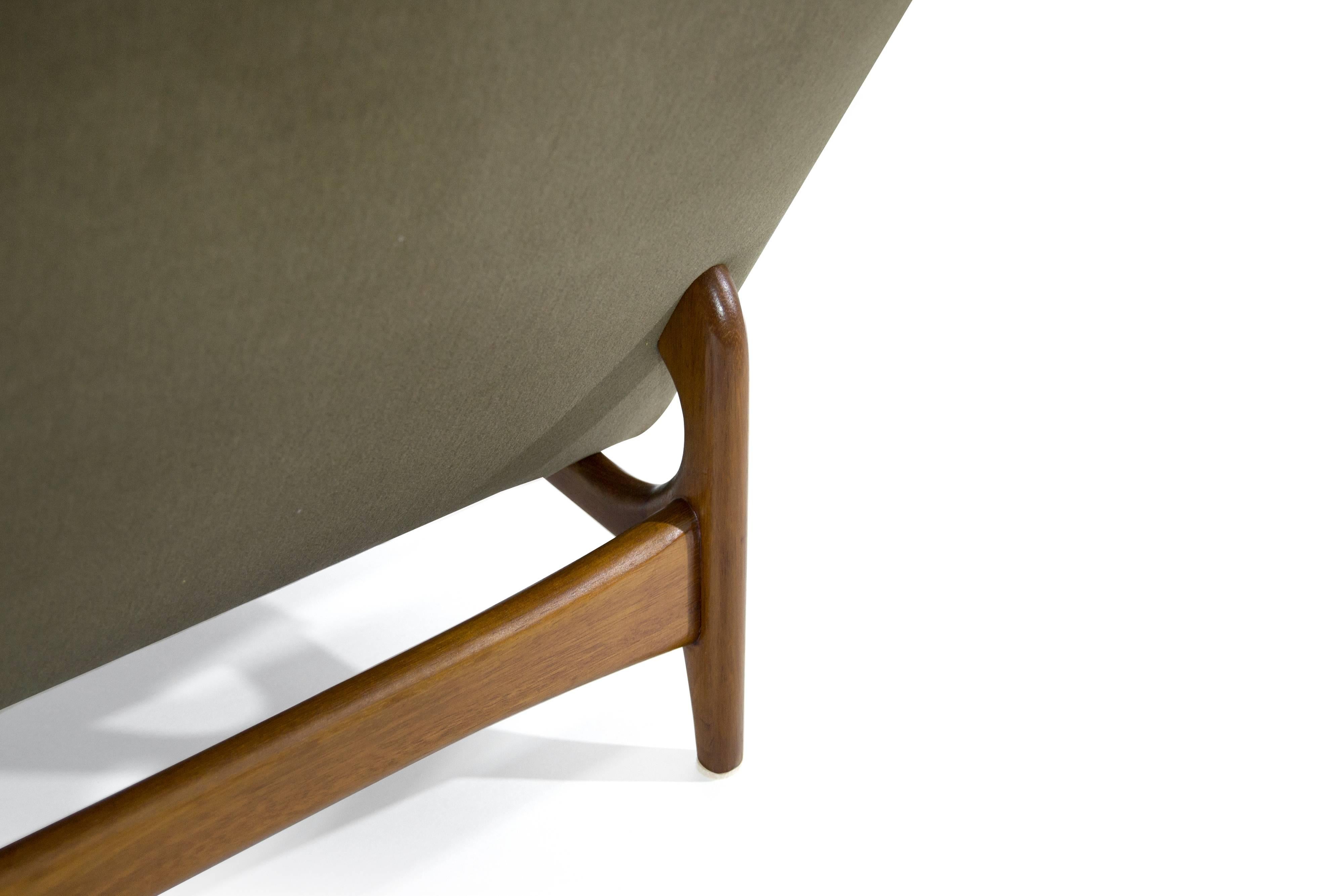 Velvet Scandinavian Modern Lounge Chairs on Sculptural Teak Bases
