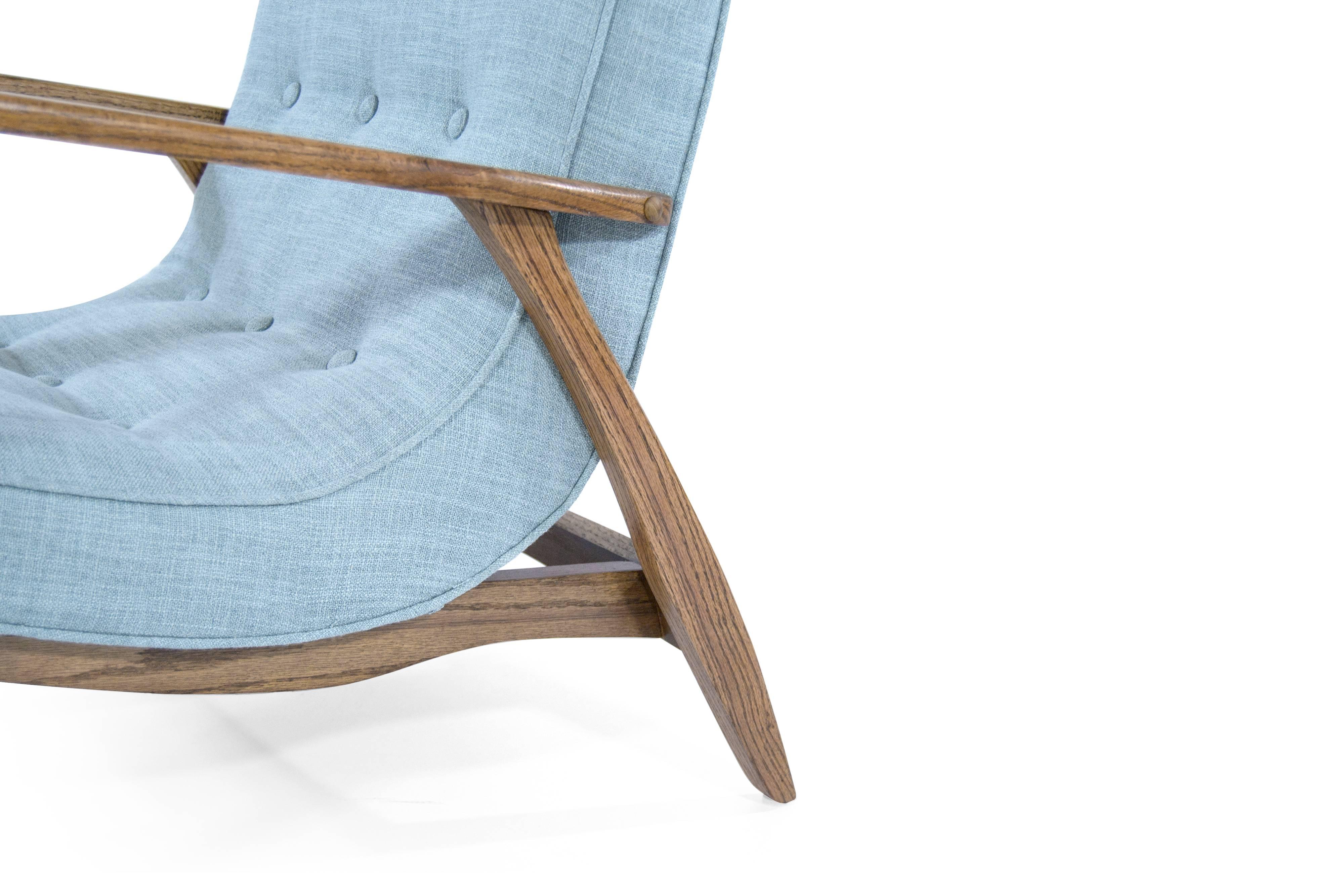 Modernist Scoop Oak Lounge Chairs in Linen 2