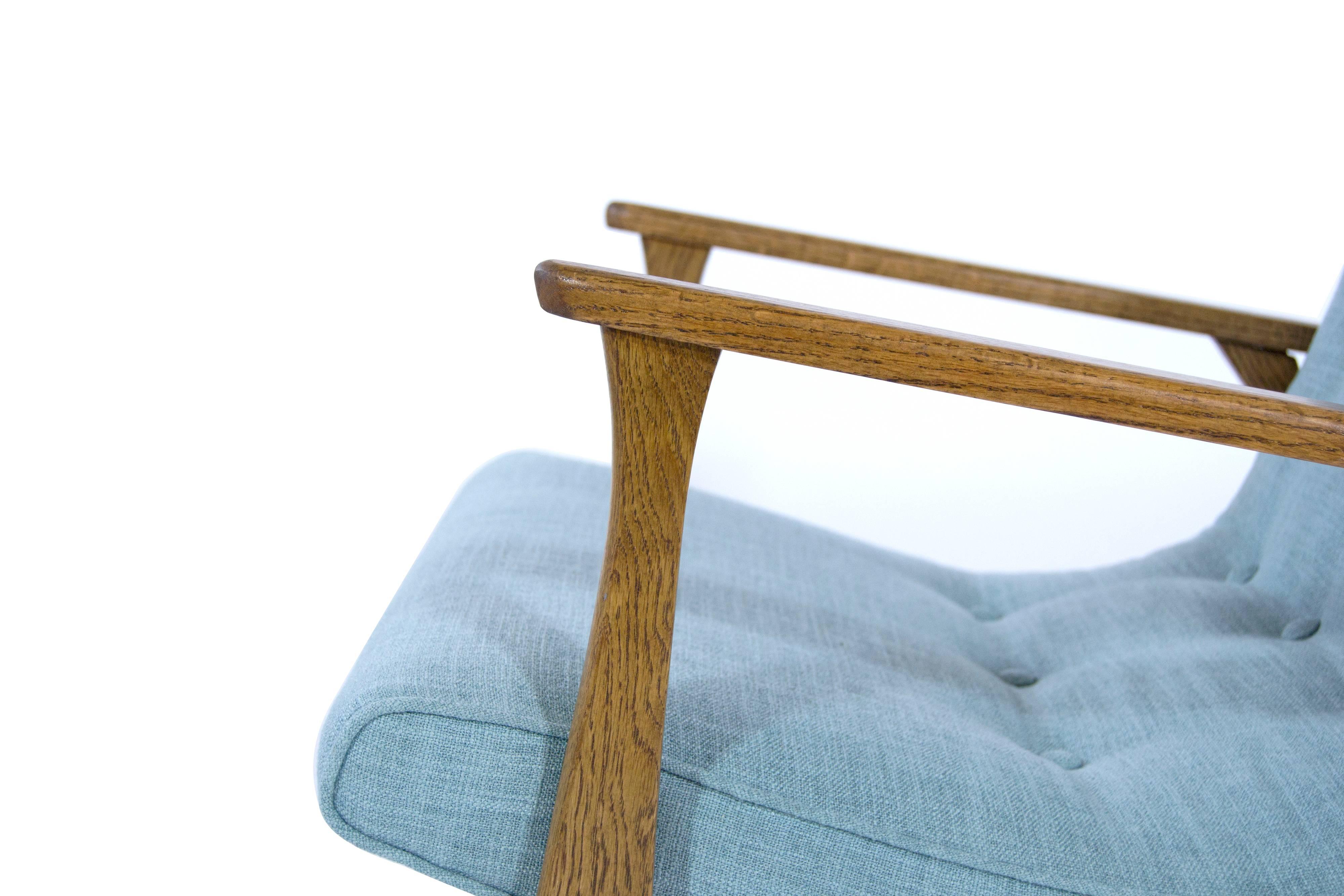 Modernist Scoop Oak Lounge Chairs in Linen 3