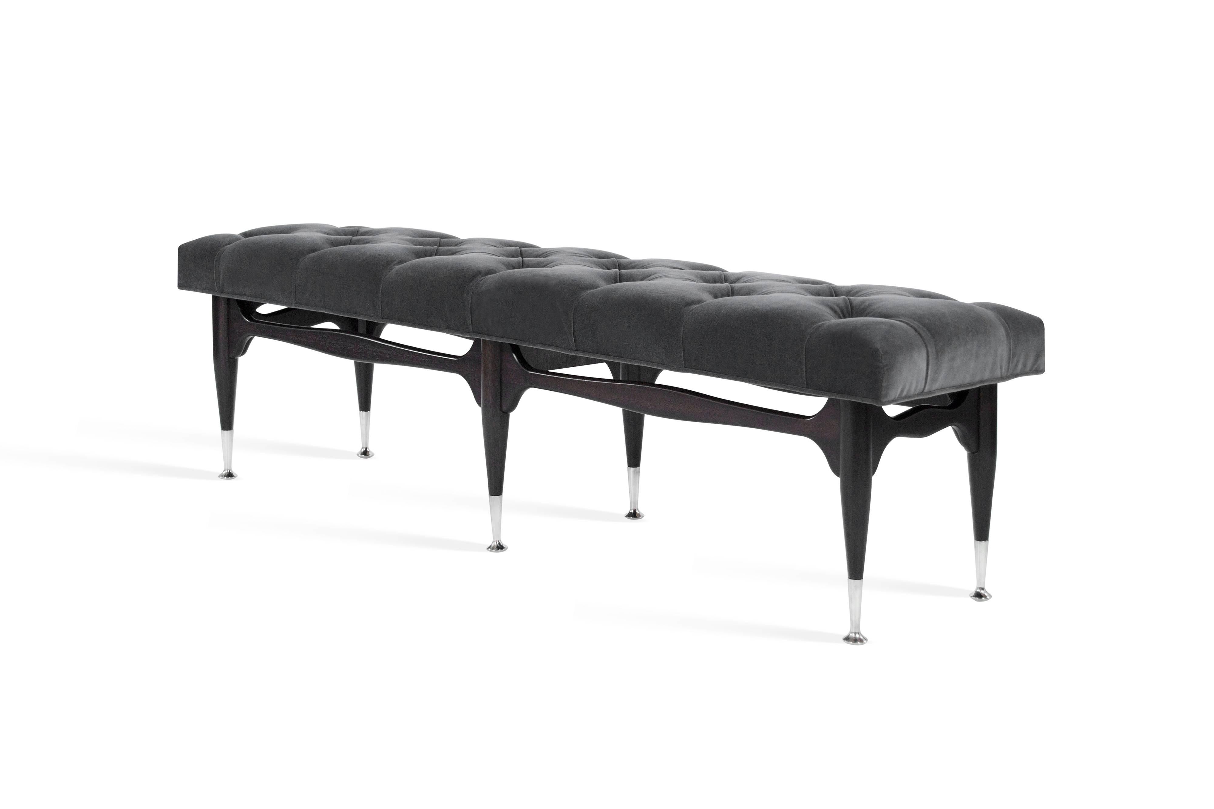 American Modernist Sculptural Tufted Mahogany Bench, 1950s