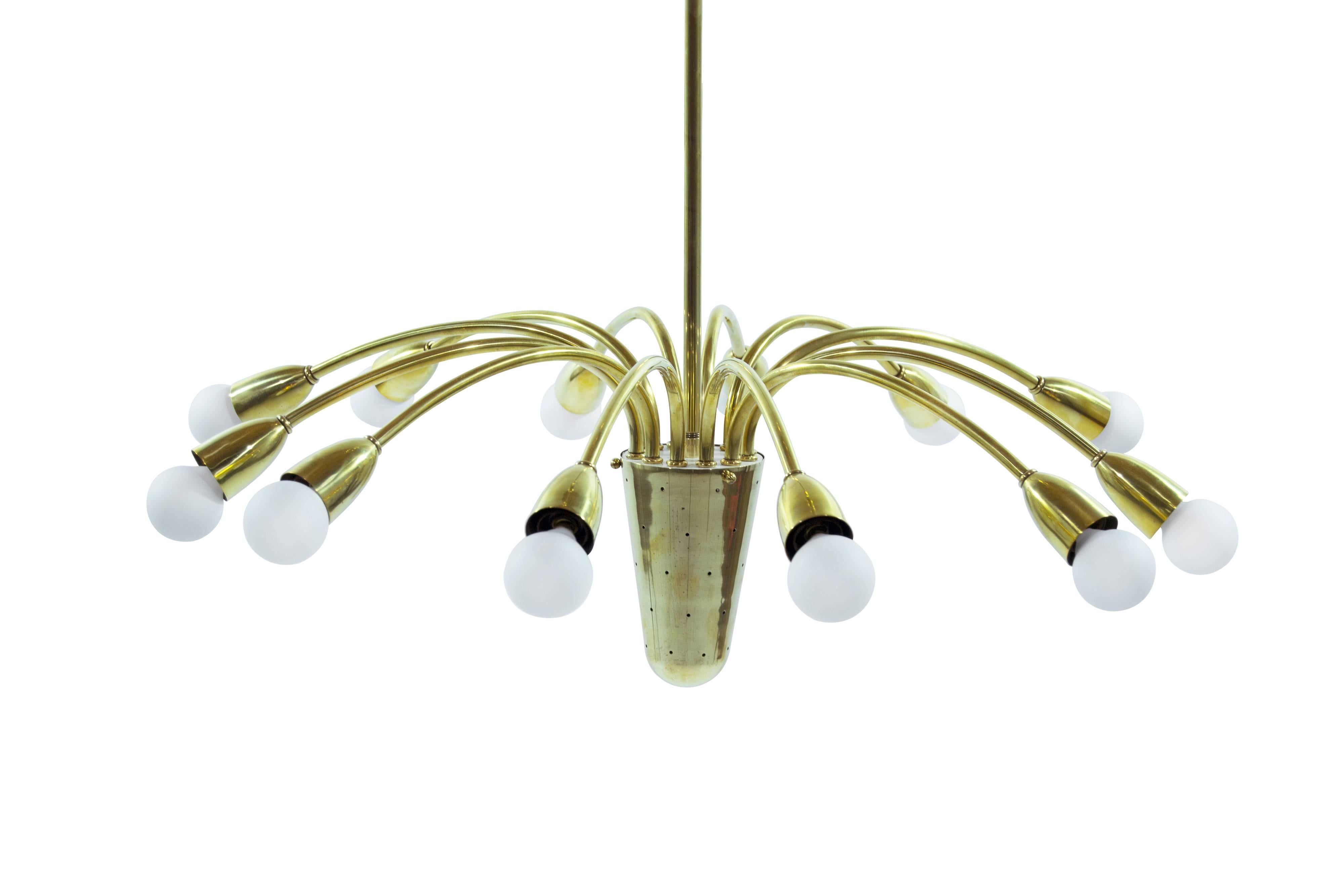 Sputnik light fixture, featuring 12 arms in brass. Newly rewired.