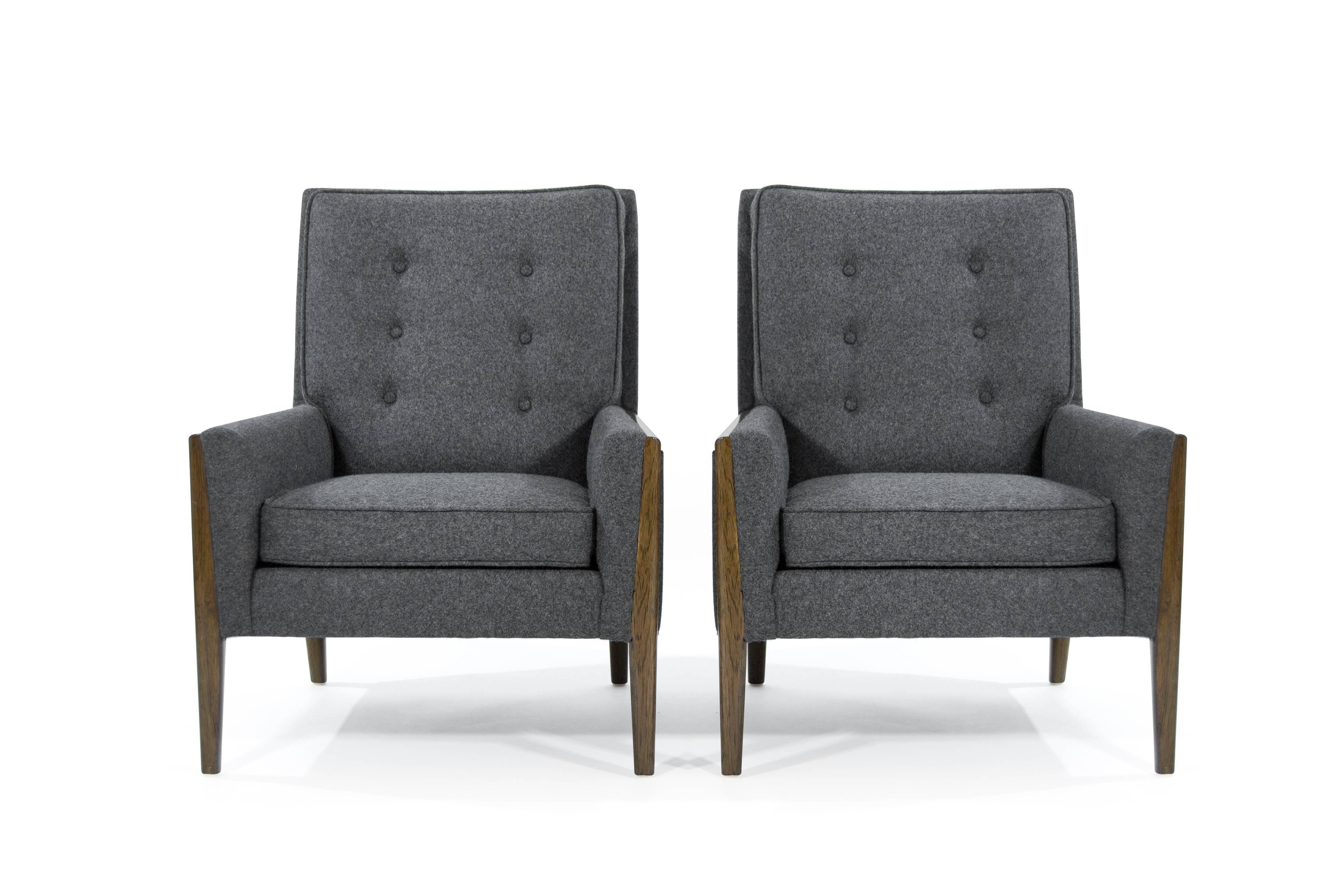 Mid-Century Modern High Back Lounge Chairs in Grey Wool 1